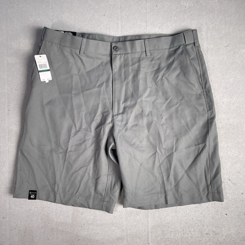 New PGA Tour Golf Chino Shorts Stretch Gray Expendable Waist Men 40W Flat‎ Front